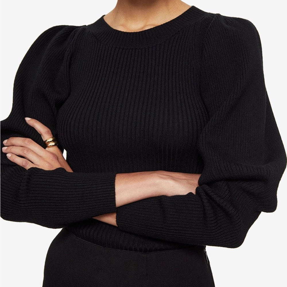 Anine Bing Black Ribbed Knit Top